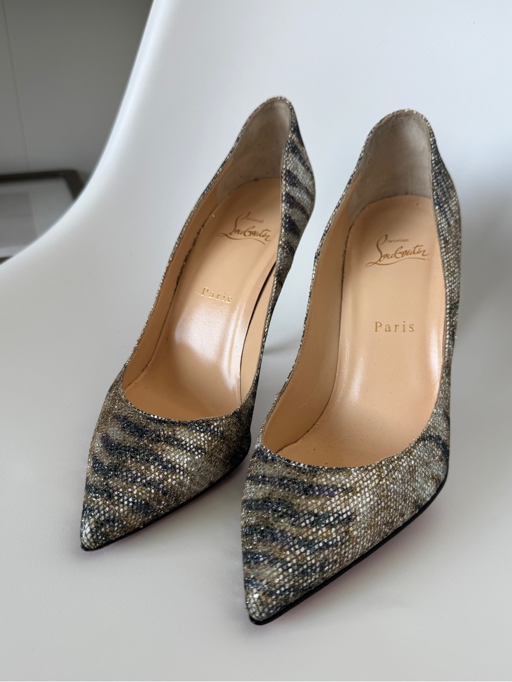 Christian Louboutin Metallic Snake-Effect Pointed Toe Pumps